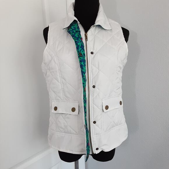 Caribbean Joe Winter White Puffer Vest Quilted Reversible Utility Women S Petite - Picture 4 of 12